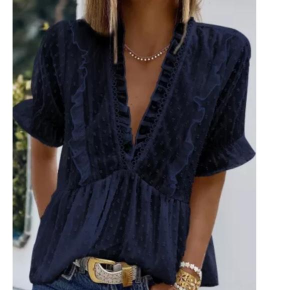 🔥New boutique deep v ruffle dot top - Picture 5 of 11